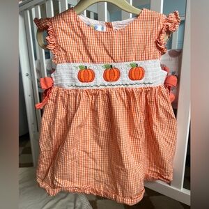 Orange Gingham Pumpkin Embroidered Kids Dress